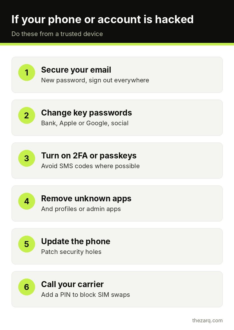 Six step action plan to follow if your phone or accounts are hacked