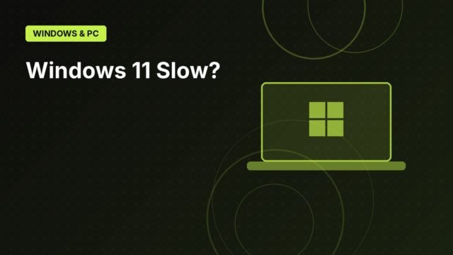 Illustration of a Windows laptop with a speed gauge showing improved performance