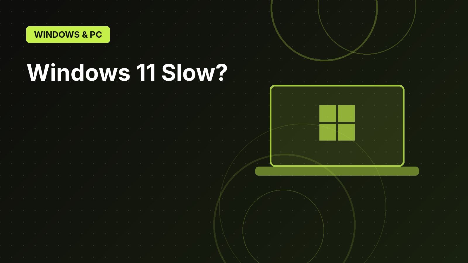 Illustration of a Windows laptop with a speed gauge showing improved performance